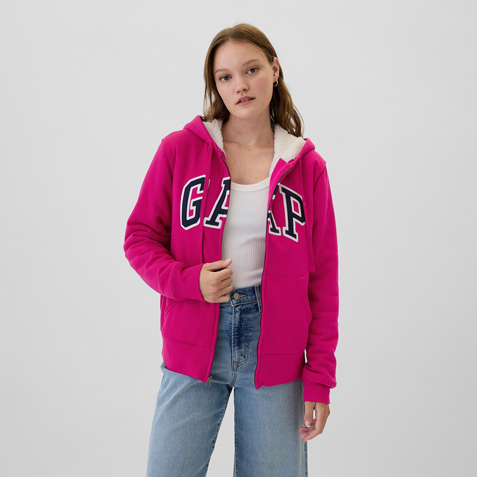 Logo Sherpa Fullzip Hoodie Bright Beet