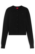 Crew-neck merino wool cardigan with stacked logo