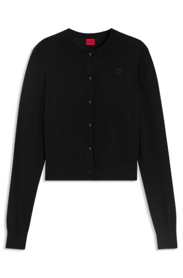 Sveter BOSS Crew-neck merino wool cardigan with stacked logo Čierna | 50550984