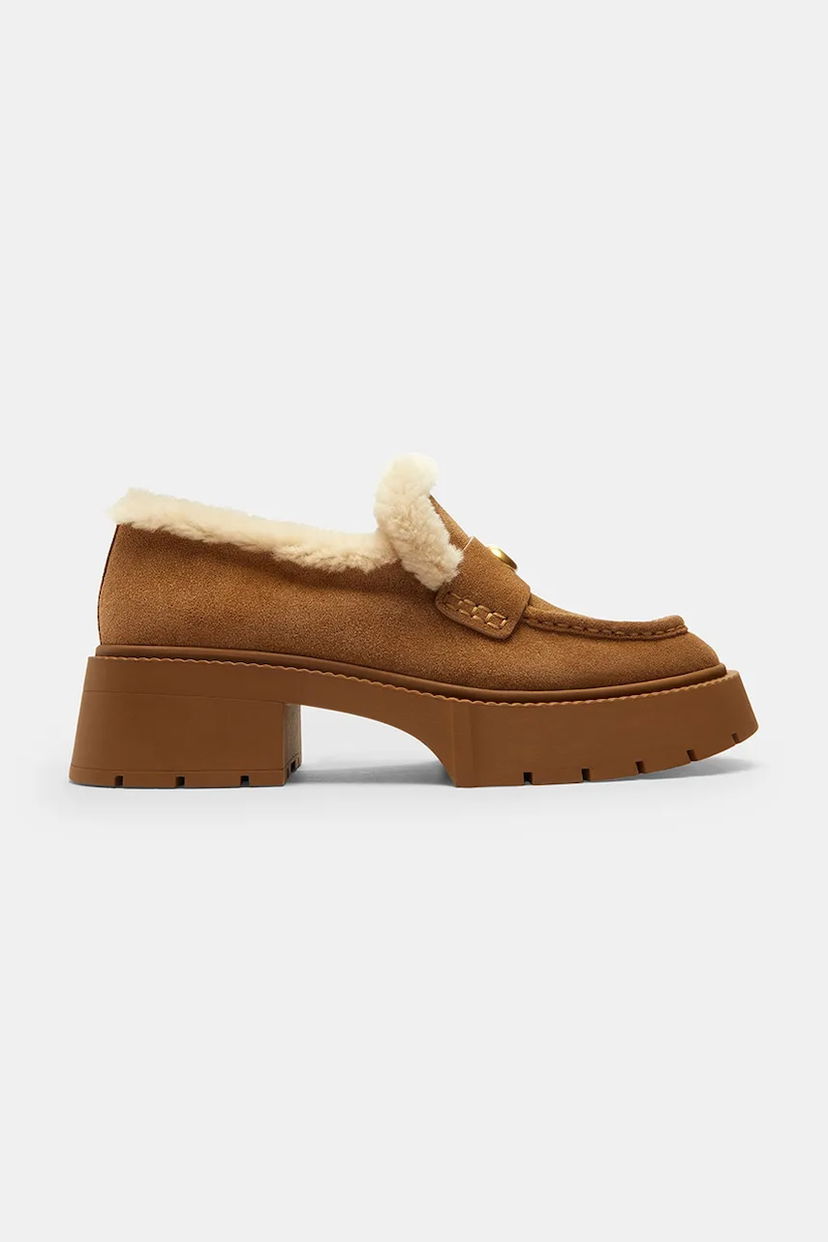 Tenisky a topánky Coach Leah Platform Suede Shearling Loafers Hnedá | CCH84.PP1