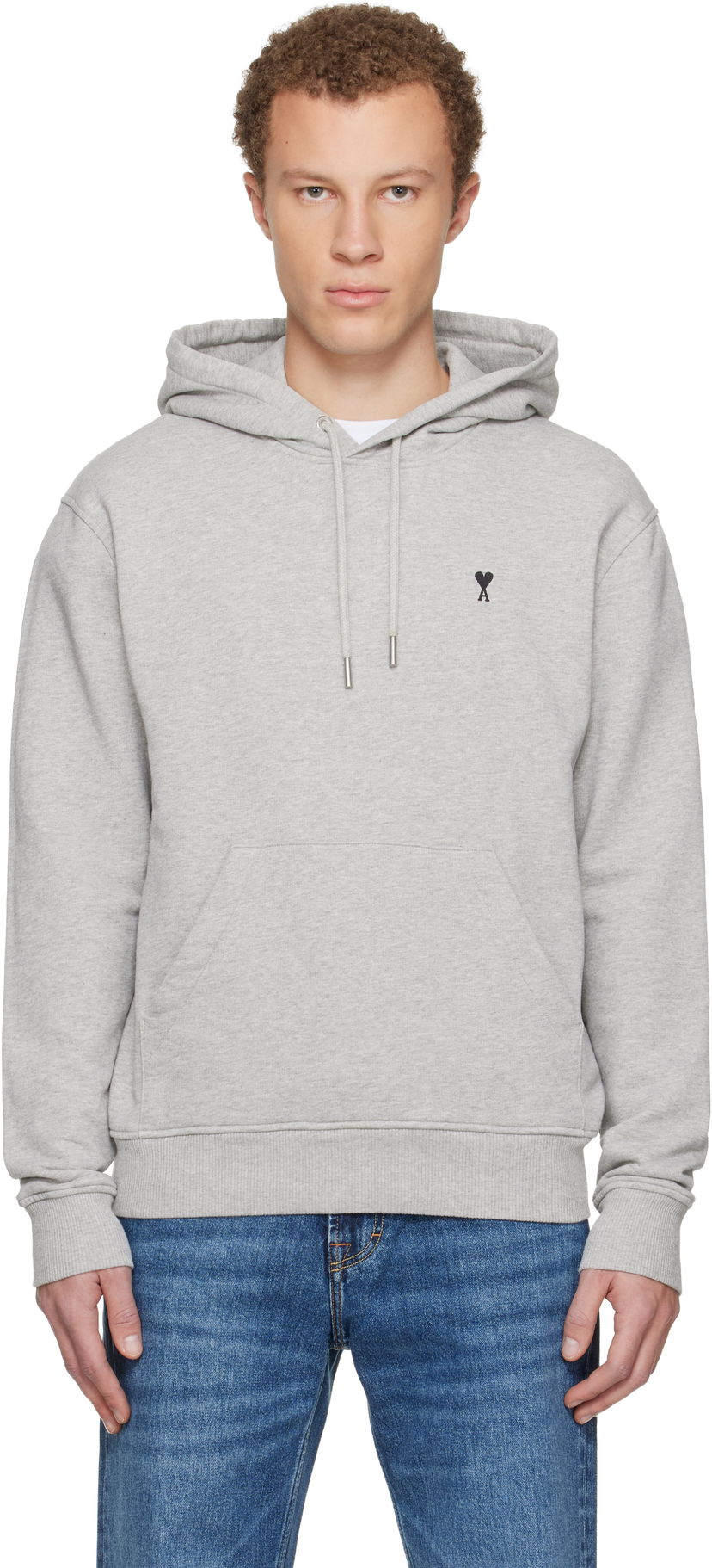 Mikina AMI Cotton Ami De Coeur Hoodie Šedá | E25HSW764.730