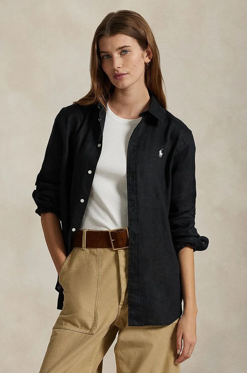 Košeľa Polo by Ralph Lauren Polo Ralph Lauren Linen Shirt, Regular Fit, Classic Collar Čierna | 211970730, 0