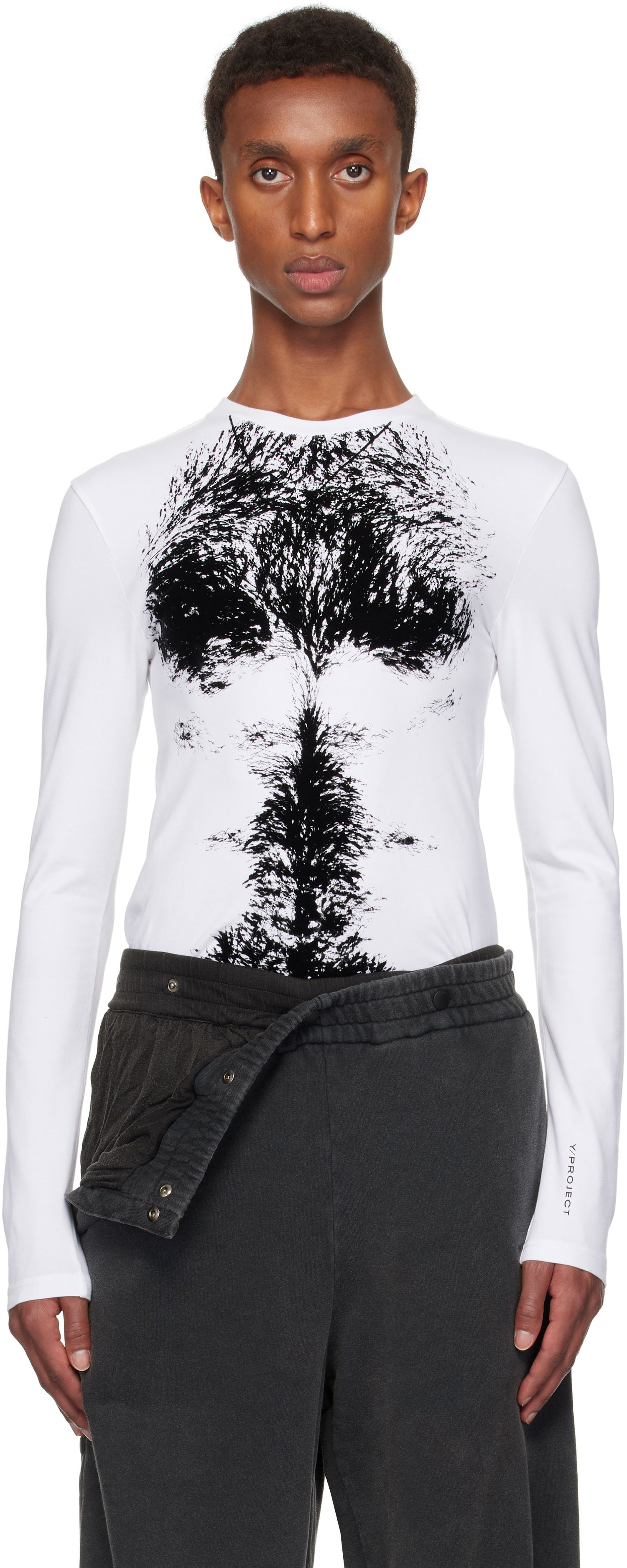 Tričko Y/PROJECT Long Sleeve T-shirt Chest Print Biela | 204TO007, 0