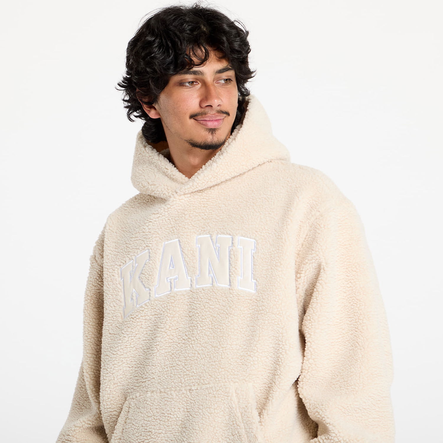 Mikina Karl Kani Sweatshirt Serif Teddy Hoodie Light Sand L Béžová | 60210118, 1