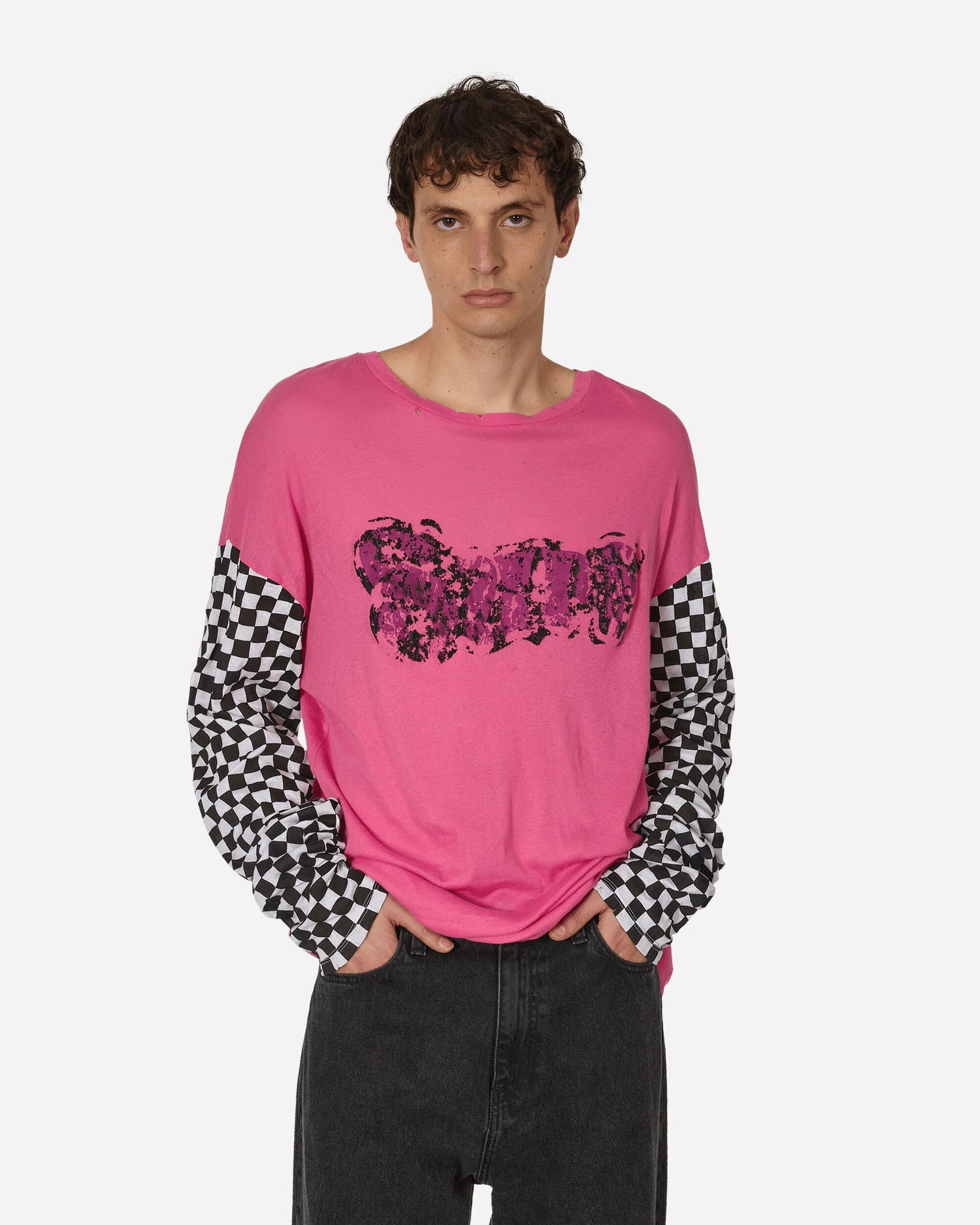 Tričko ERL Checkered Sleeve Graphic Longsleeve T-Shirt Ružová | ERL08T018 1, 0