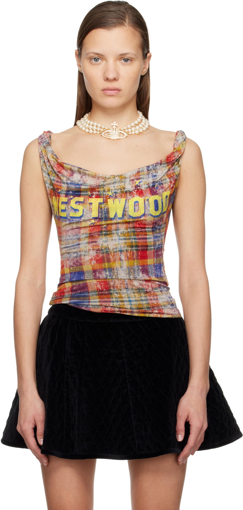 Tielko Vivienne Westwood Anna Cowl Neck Plaid Print Tank Top Rôznofarebný | 1504000B-J009Y-