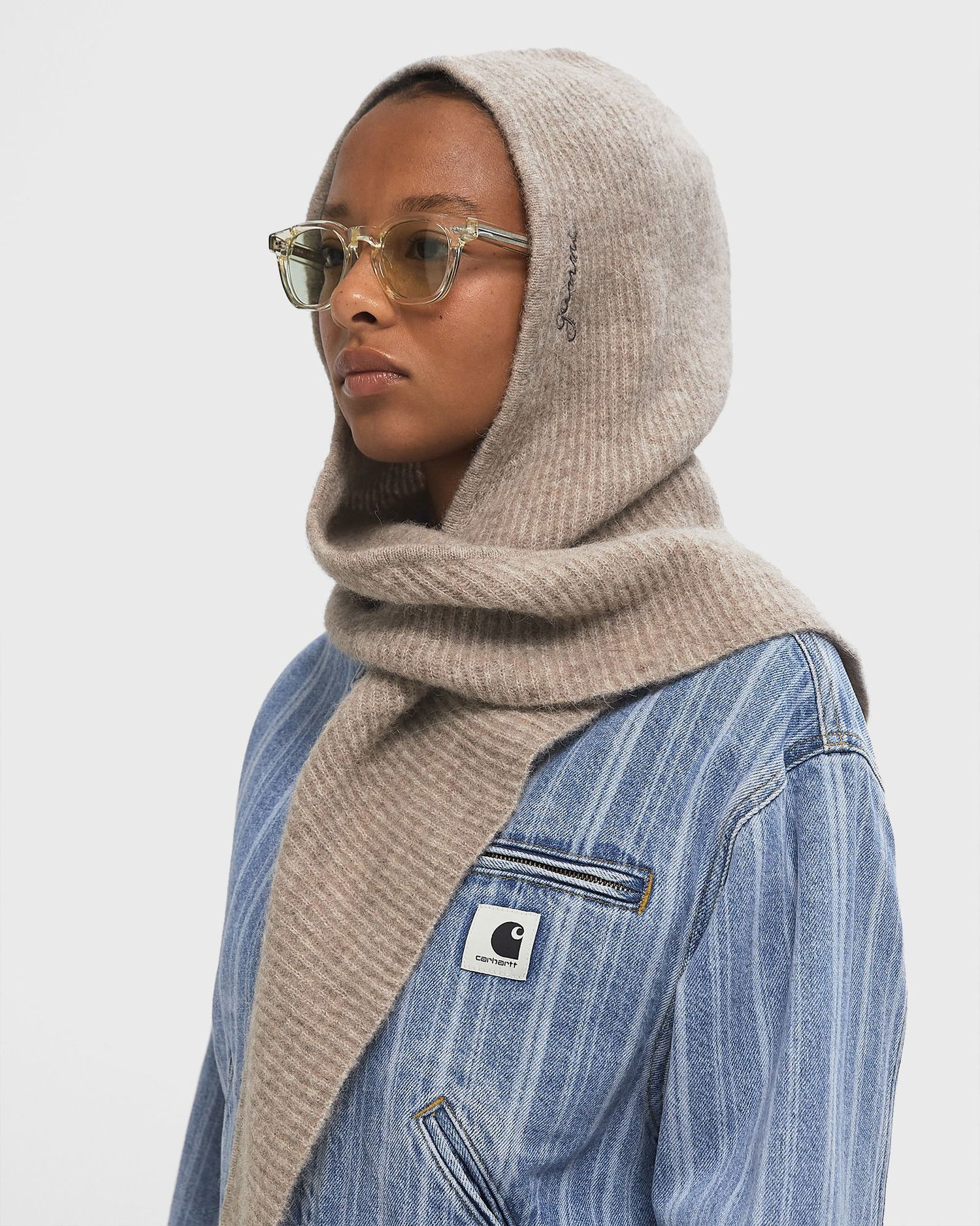 Kulicha GANNI Wool Ribbed Knit Balaclava with Tie Béžová | A5983-859, 1