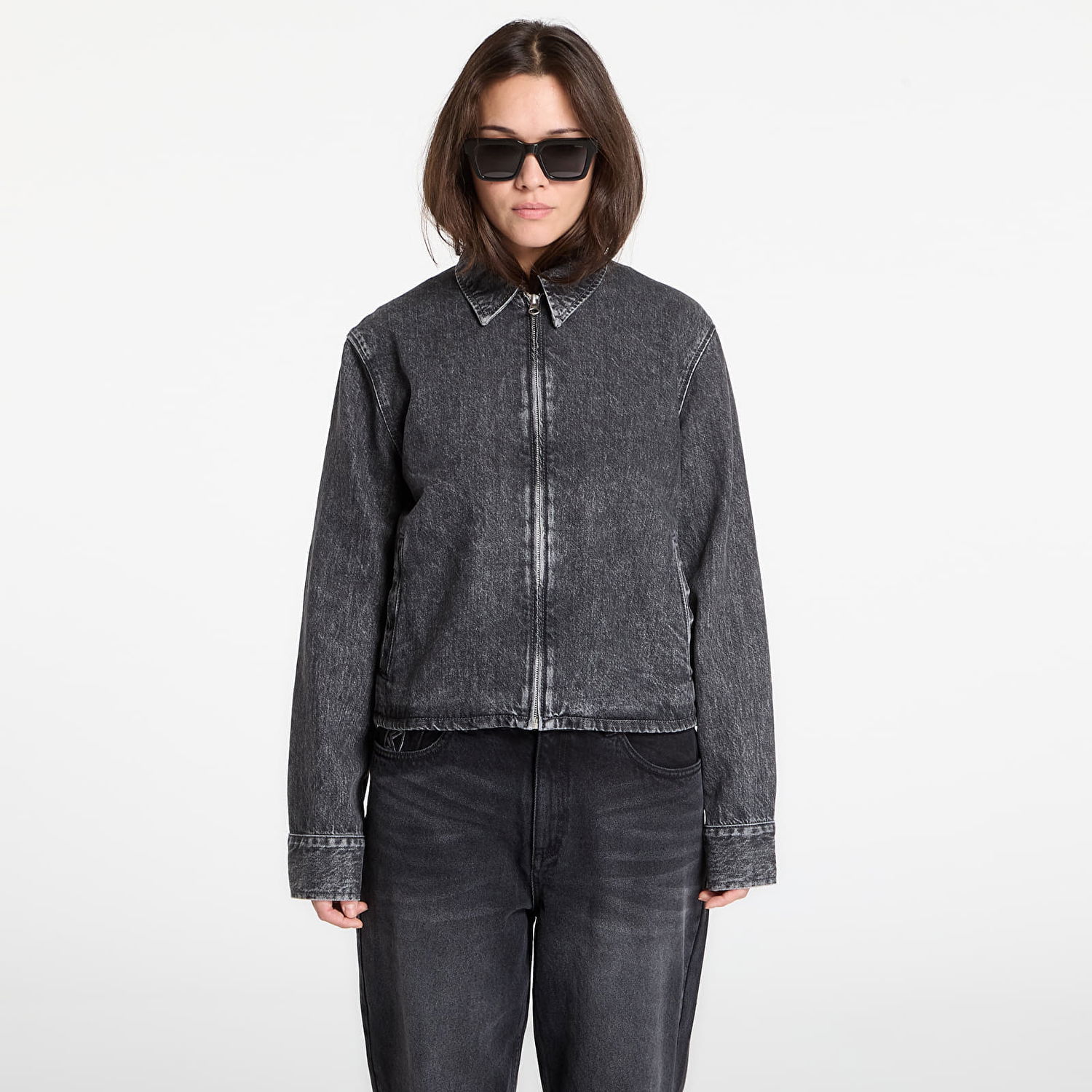 Bunda Samsoe Samsoe Sanarinna Washed Denim Zip Jacket Čierna | F25400008_CLR002076, 0