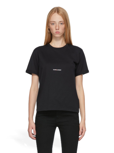 Tričko Saint Laurent Rive Gauche Logo T-Shirt Čierna | 460876YB2DQ