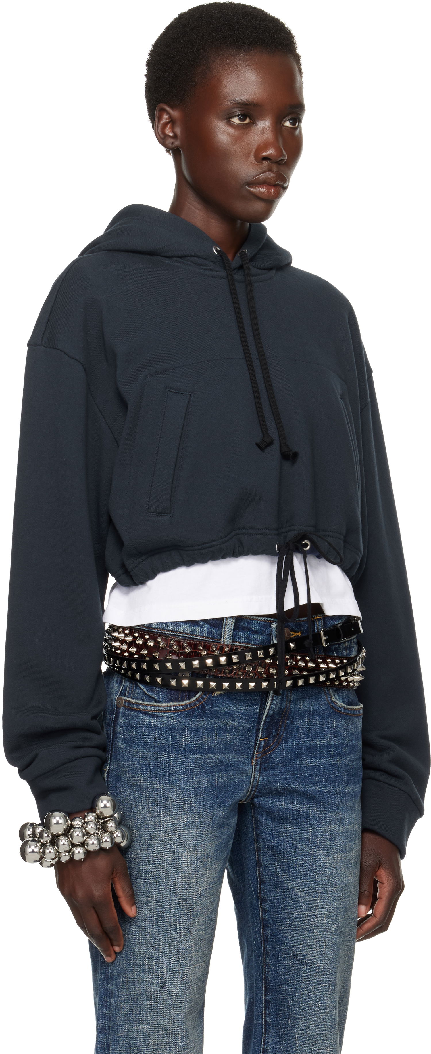 Mikina Comme des Garçons Comme des Garçons Girl Cotton Back Pile Cropped Hoodie Navy | NO-T016-051-1, 1