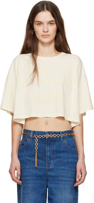 Crop Top CHLOÉ Chloé Cropped Logo T-Shirt Béžová | CH25SJH14183, 0