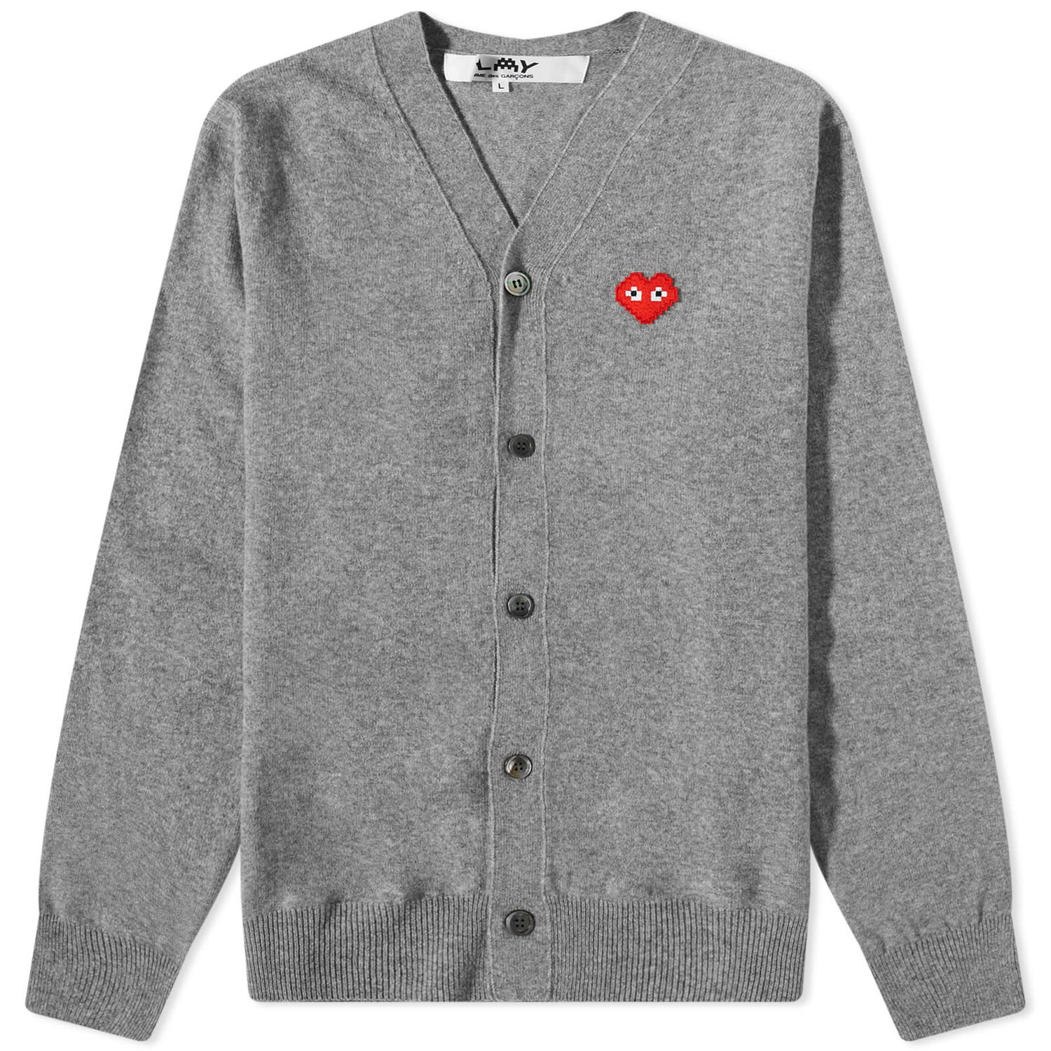 Sveter Comme des Garçons Invader Heart V-Neck Cardigan Light Grey Šedá | P1N084-2, 0
