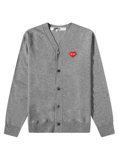Sveter Comme des Garçons Invader Heart V-Neck Cardigan Light Grey Šedá | P1N084-2
