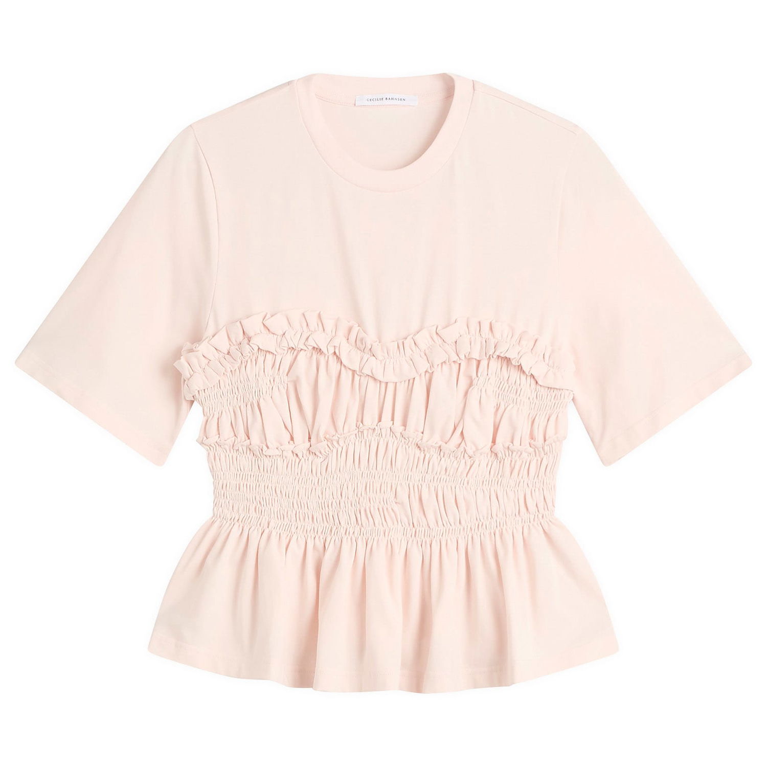 Tričko Cecilie Bahnsen Vilde Ruffled Smocked Peplum T-Shirt Ružová | 425RTW19001, 0