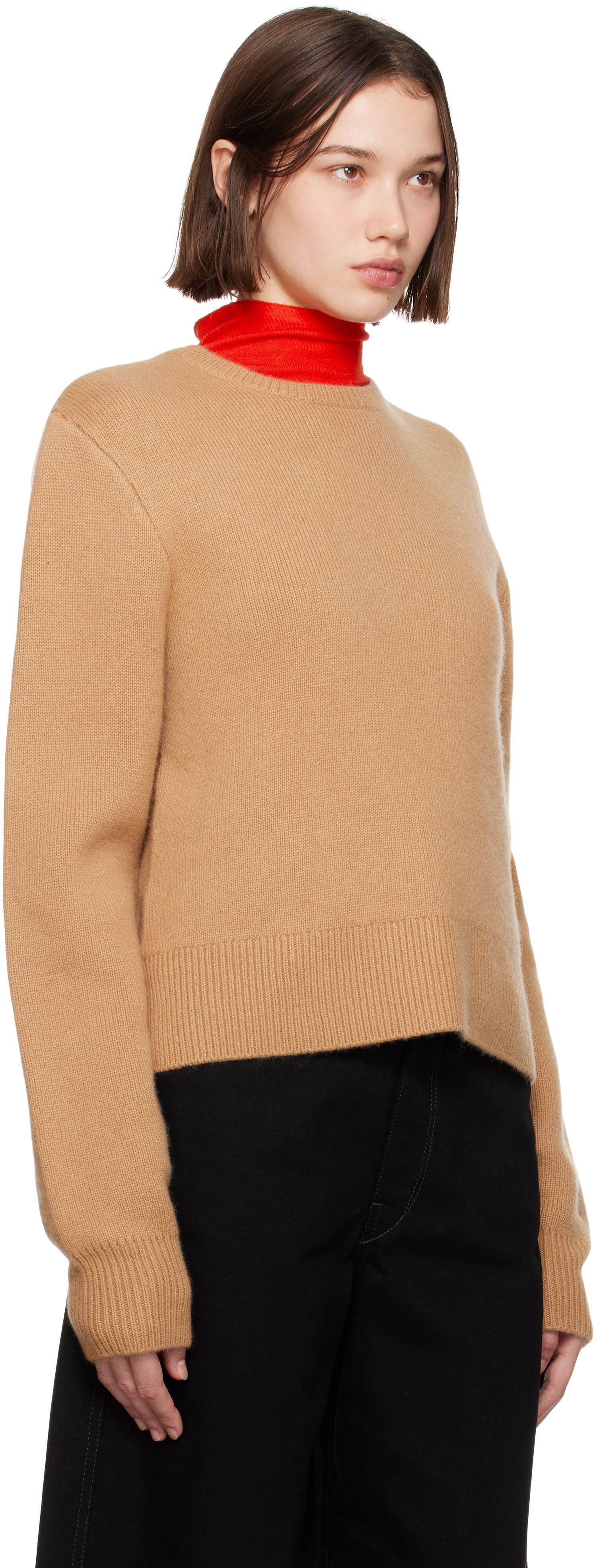 Sveter TOTEME TOTEME Cropped Crew-Neck Knit Sweater Hnedá | 244-WRT0404-YA0126, 1