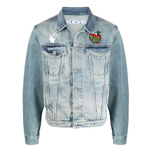 Bunda Off-White Apple Logo Pattern Denim Jacket Modrá | OMYE054S21DEN0024525