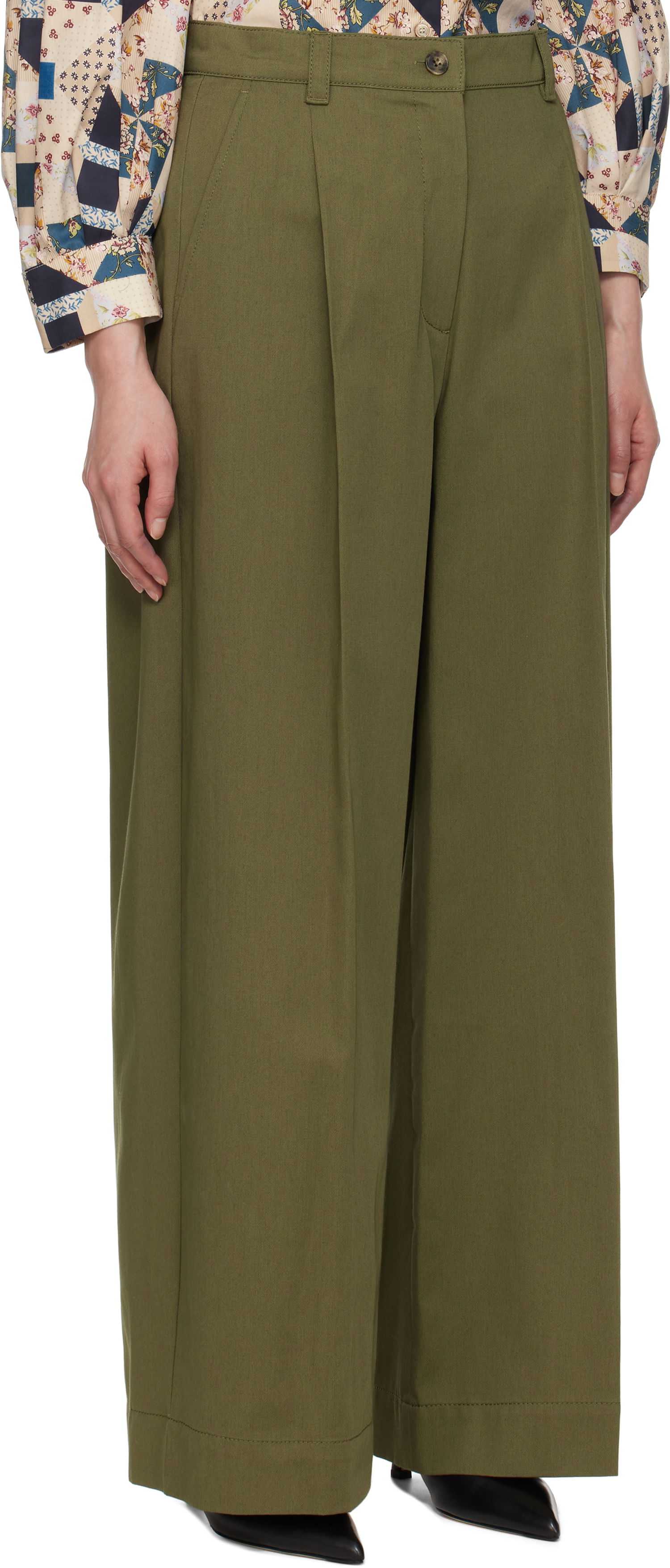 Nohavice Max Mara Weekend Max Mara Nebbie Wide-Leg Trousers Zelené | 2515131121600, 1