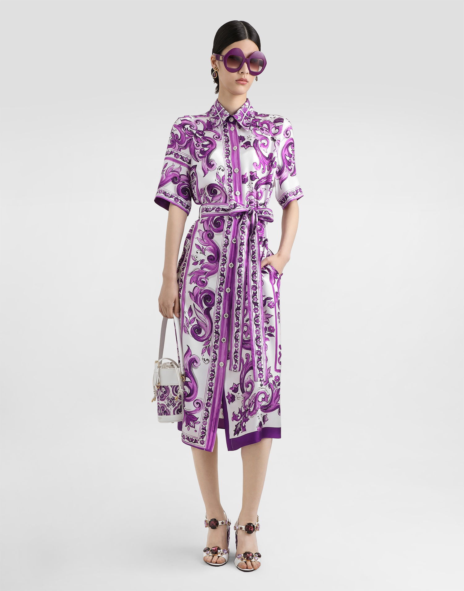 Šaty Dolce & Gabbana Dolce & Gabbana Majolica-Print Twill Shirt Dress Fialová | F6JICTHI1Y7I03TN, 1