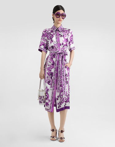 Šaty Dolce & Gabbana Dolce & Gabbana Majolica-Print Twill Shirt Dress Fialová | F6JICTHI1Y7I03TN, 1