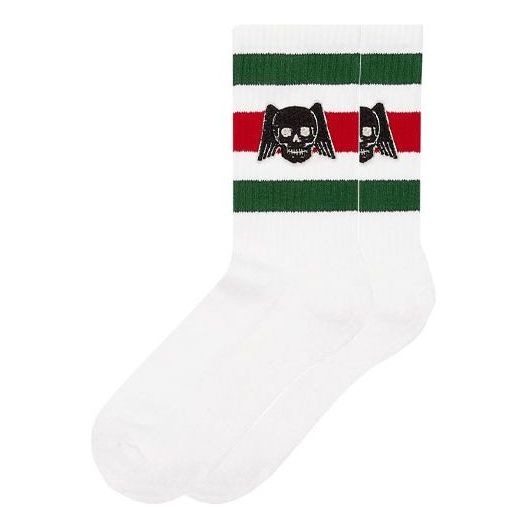Ponožky Gucci Gucci Flying Skull Embroidered Stockings Biela | 553123-4G490-9066