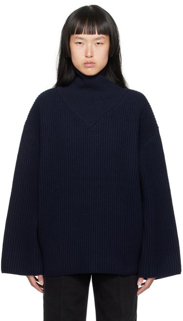 Sveter TOTEME Turtleneck Ribbed Wool-Blend Sweater Modrá | 234-WRTWTP160-YA0007, 0