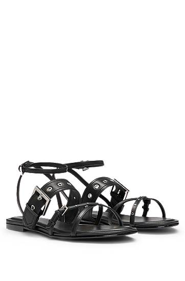 Doplnky BOSS Leather Sandals with Eyelets and Studs Čierna | 50542090
