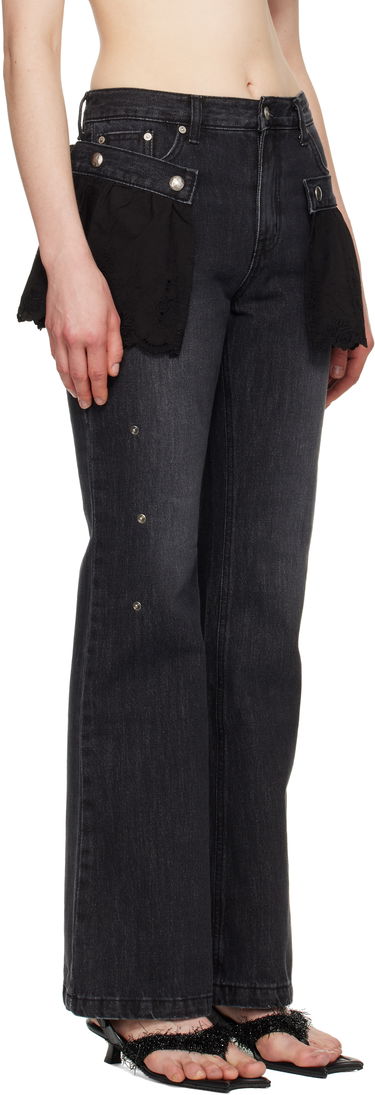 Džínsy Andersson Bell Andersson Bell Flower Lace Attached Bootcut Jeans Čierna | apa796w, 1