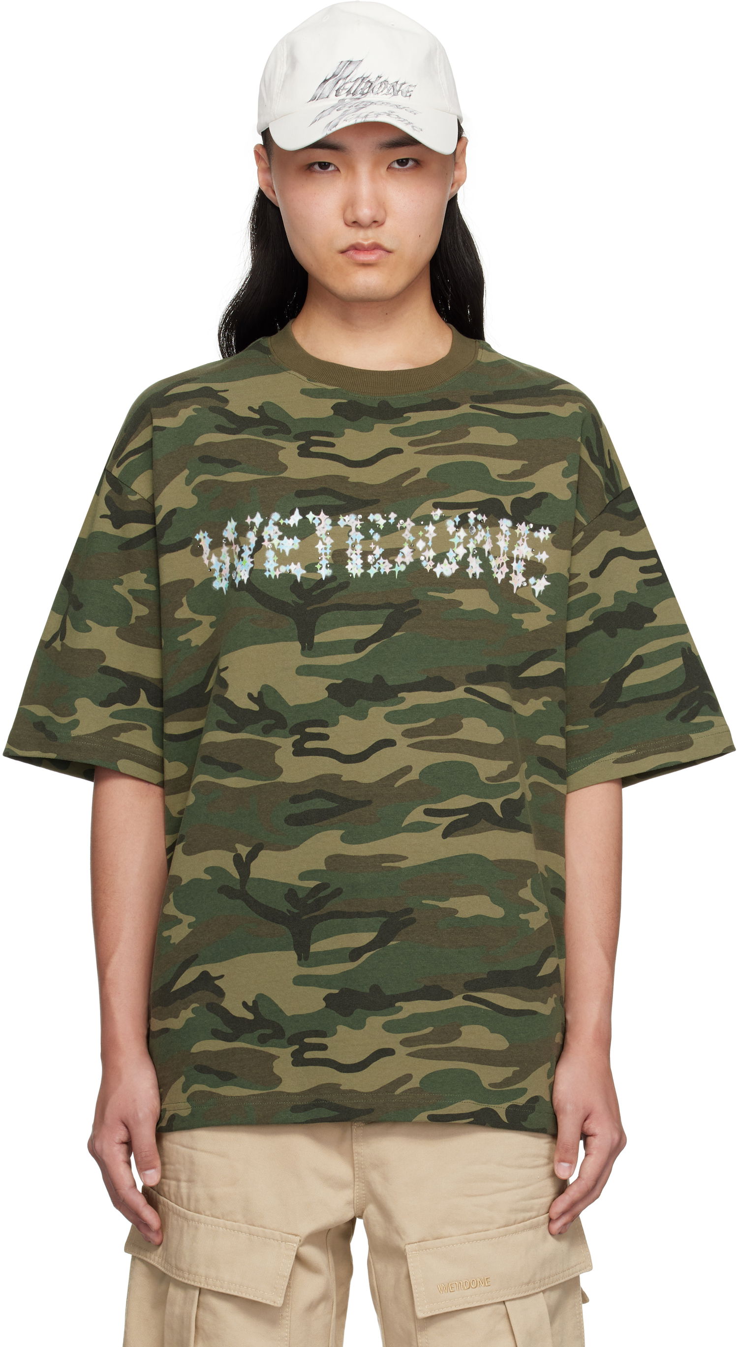 Tričko We11done We11done Camo Sparkle Logo T-Shirt Zelené | WD-TT0-25-741-U-MX, 0