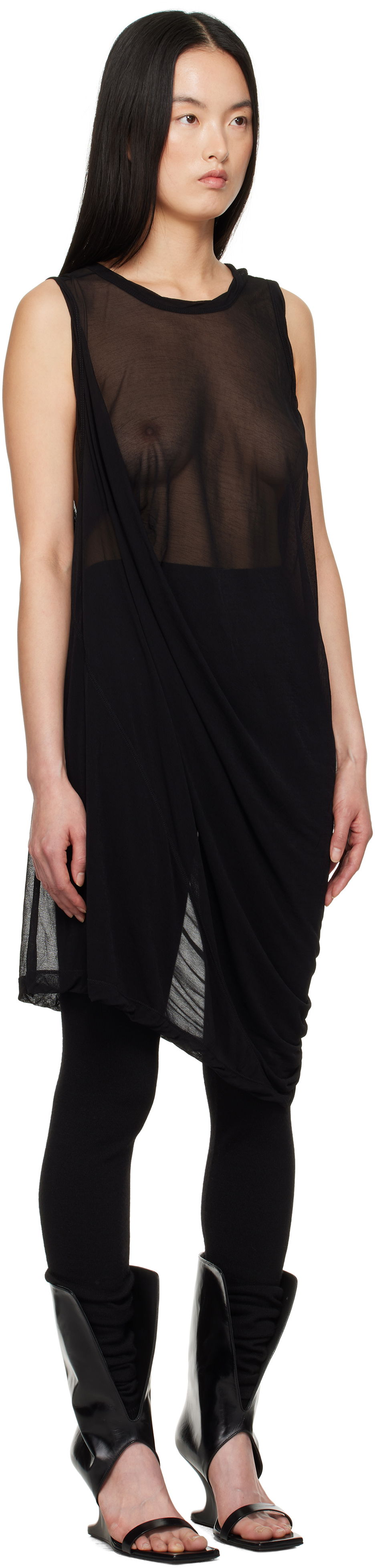 Tielko Rick Owens Rick Owens Hollywood Anthem Draped Sheer Tank Top Čierna | RP01E7140 JCR, 1