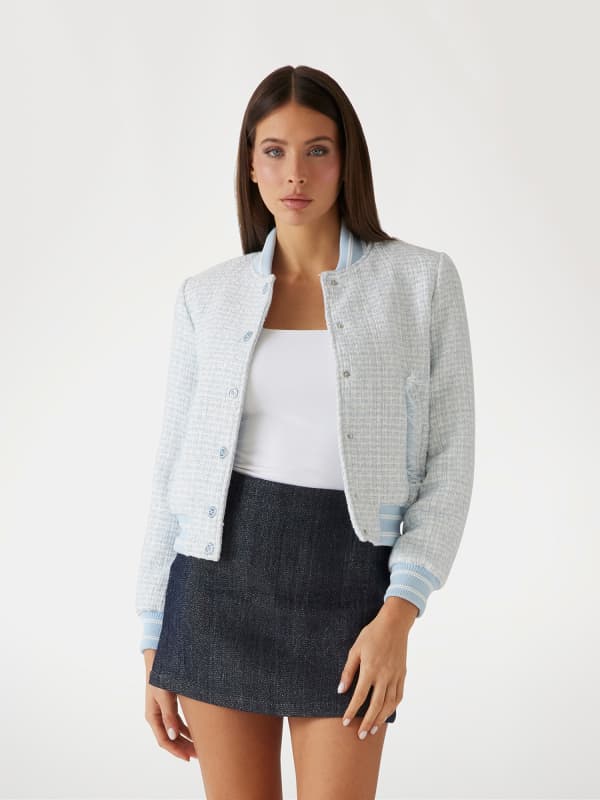 Bomber bunda GUESS Padded Tweed Bomber Jacket Modrá | W5RL10WGVH2, 0