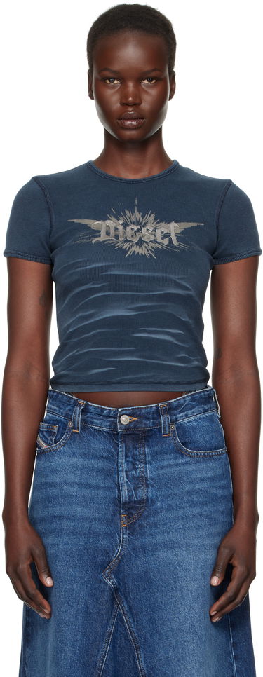 Crop Top Diesel Ribbed Graphic Crop T-Shirt Modrá | A14231 0WFBM, 0