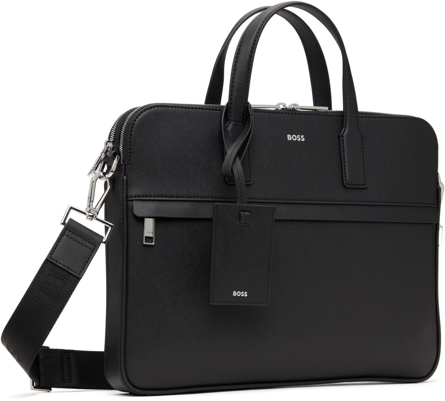 Taška cez rameno BOSS Saffiano Leather Briefcase with Embossed Logo Čierna | 50542241, 1
