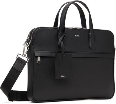 Taška cez rameno BOSS Saffiano Leather Briefcase with Embossed Logo Čierna | 50542241, 1