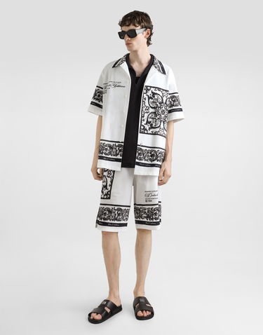 Šortky Dolce & Gabbana Dolce & Gabbana Double Piqué Bermuda Shorts with Majolica Print Biela | GV37ATII7HNHX5DQ, 1