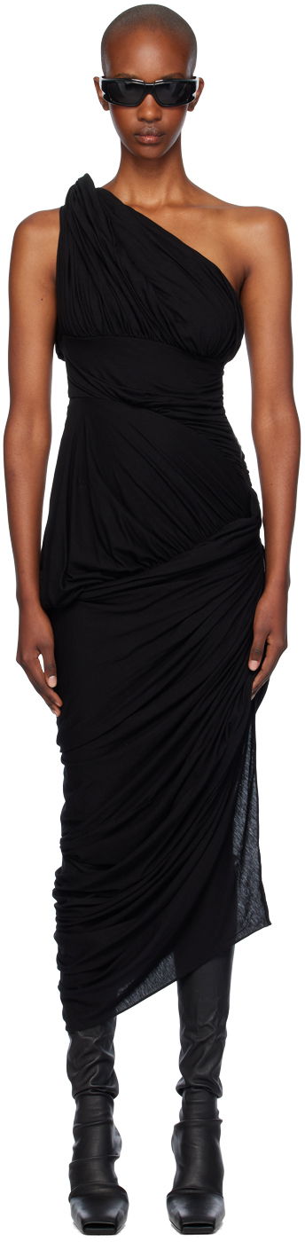 Šaty Rick Owens Rick Owens Lido Draped One-Shoulder Midi Dress Čierna | RP02D3562 JWS, 0