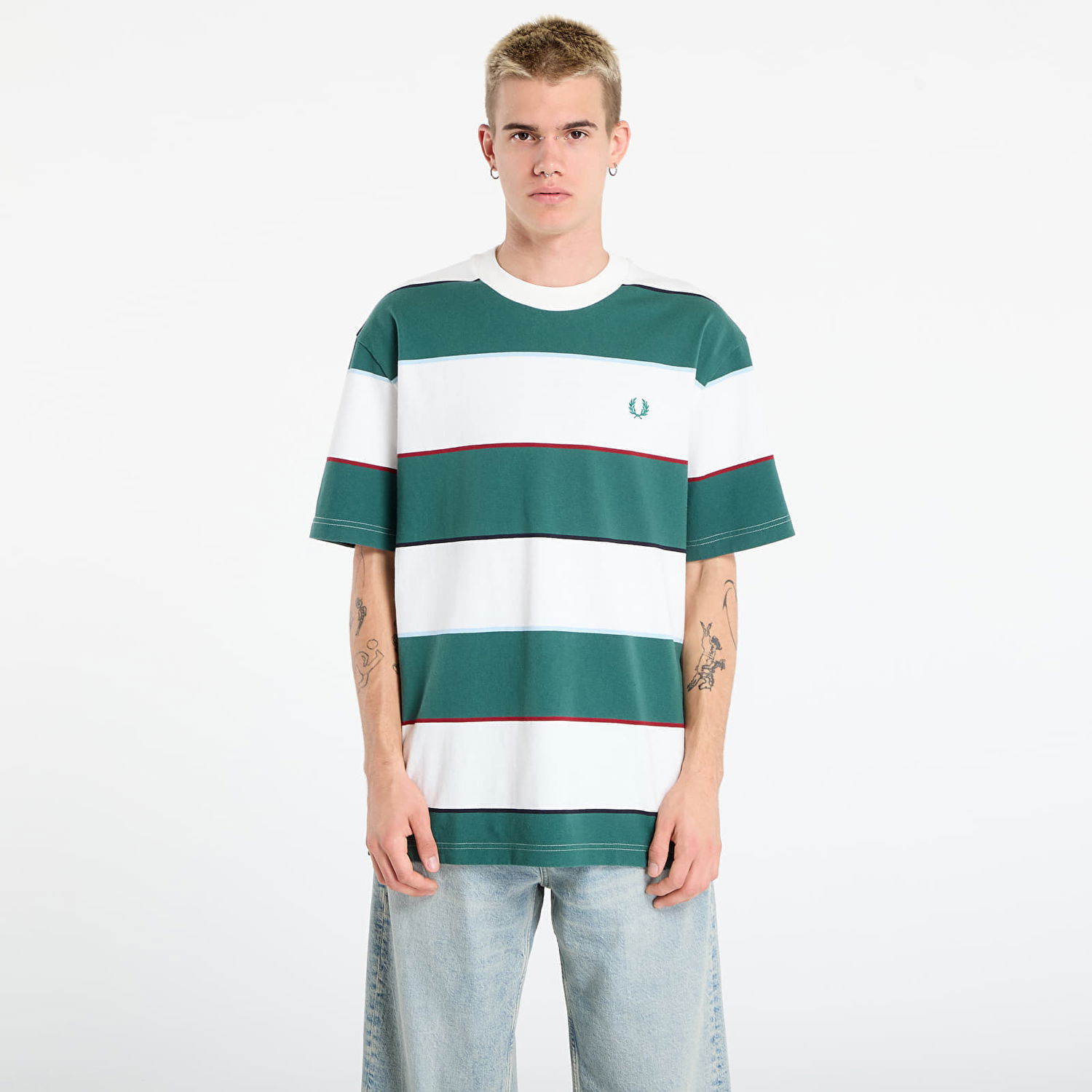 Tričko Fred Perry Fred Perry Striped Relaxed T-Shirt Zelené | M1749 129, 0