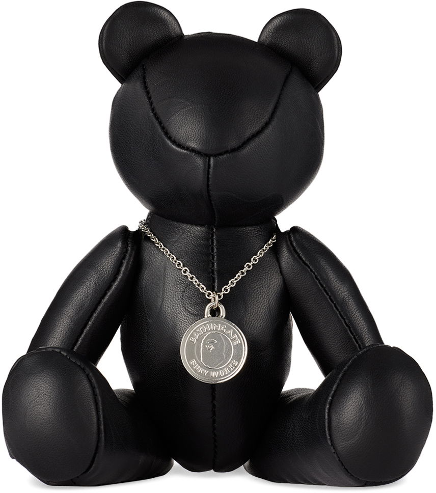 BAPE Black Solid Camo Leather Bear Plush Toy
