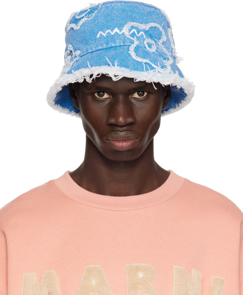 Klobúk Marni Frayed Patched Denim Bucket Hat Modrá | CLZC0161QS USCX34
