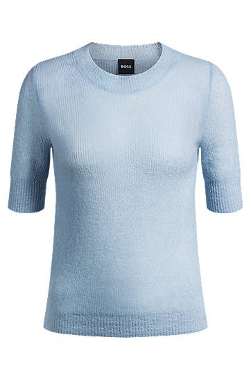 Sveter BOSS BOSS Textured Knit Sweater with Cropped Sleeves Modrá | 50530718, 0