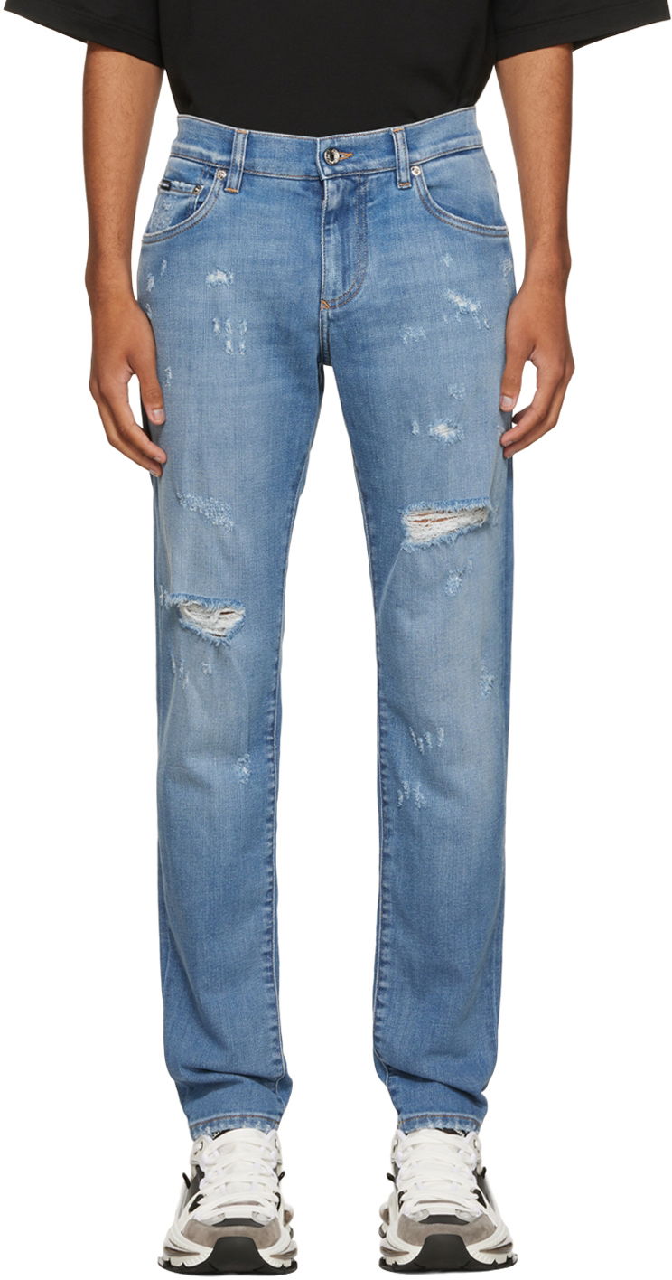 Džínsy Dolce & Gabbana Blue Distressed Jeans Modrá | GY07CDG8FS7