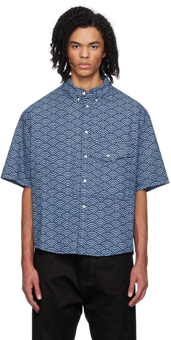 Košeľa KENZO Paris Seigaiha Denim Shirt Modrá | FE55DC1016L1, 0