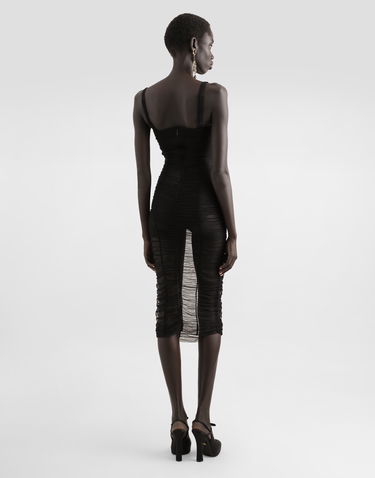 Šaty Dolce & Gabbana Dolce & Gabbana Draped Tulle Calf-Length Dress Čierna | F6TNKTFUUBNN0000, 2