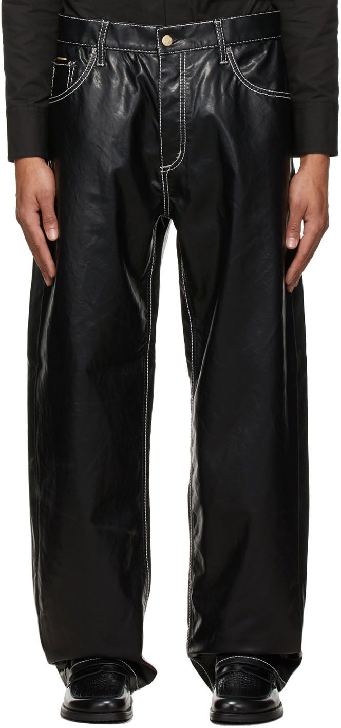 Nohavice Eytys Benz Wide-Leg Vegan Leather Contrast Stitch Trousers Čierna | BVLB