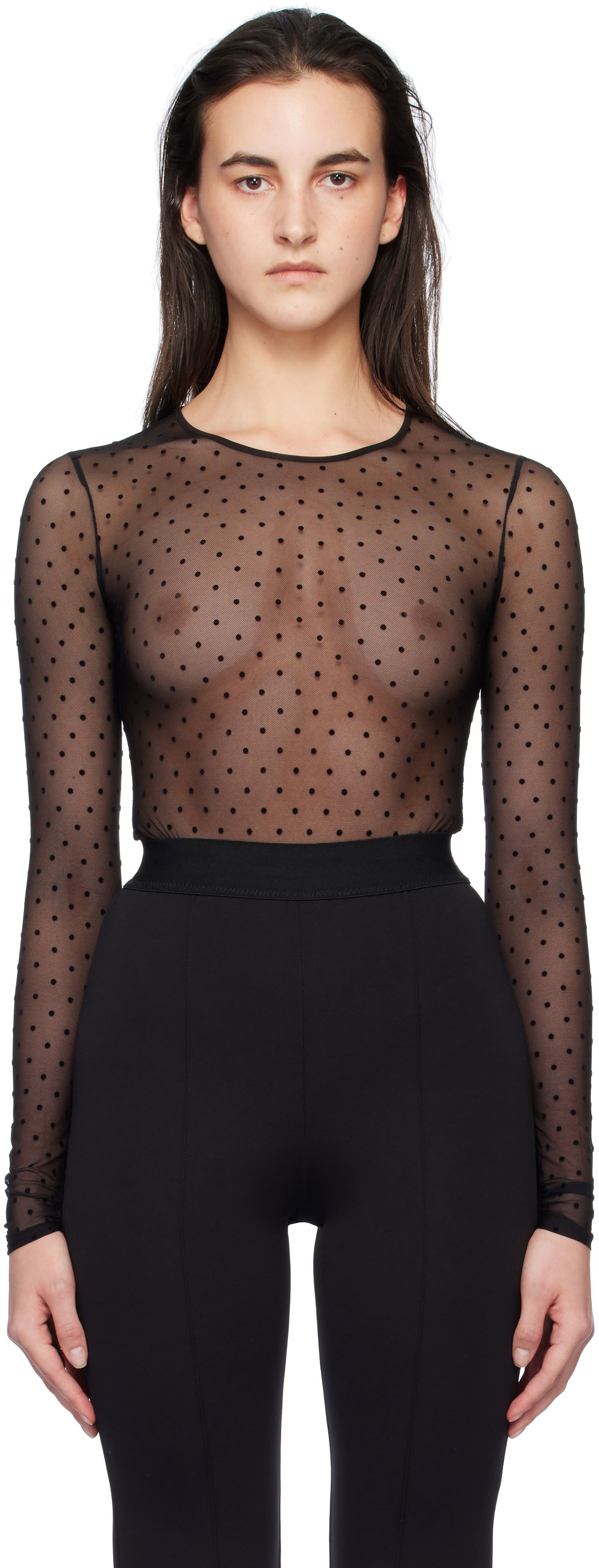 Tielko WARDROBE.NYC Polka Dot Long Sleeve Bodysuit Čierna | W1106F24PD, 0