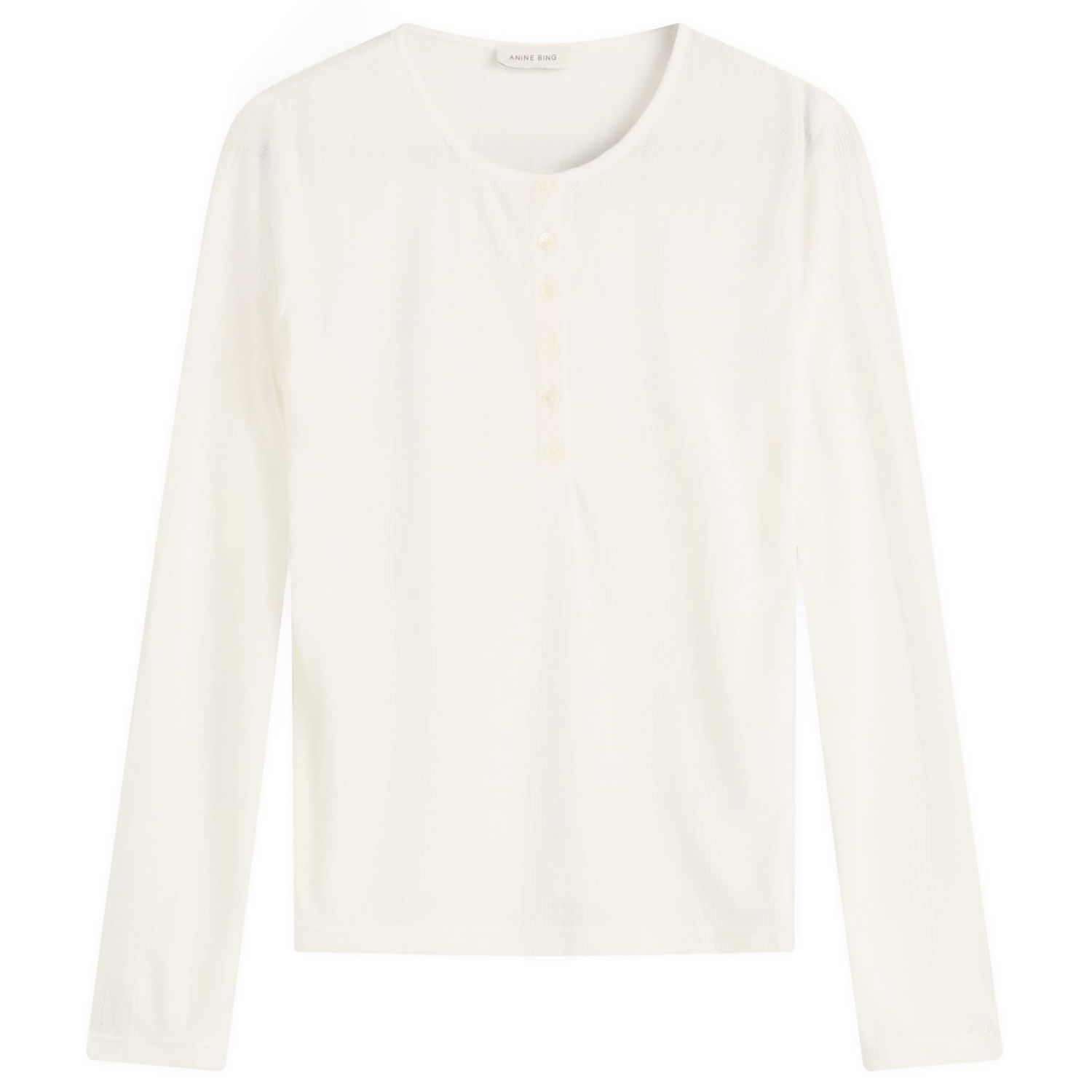 Tričko Anine Bing Anine Bing Pia Pointelle Long Sleeve T-Shirt, Size Large Biela | A-08-11225-OFW26, 1