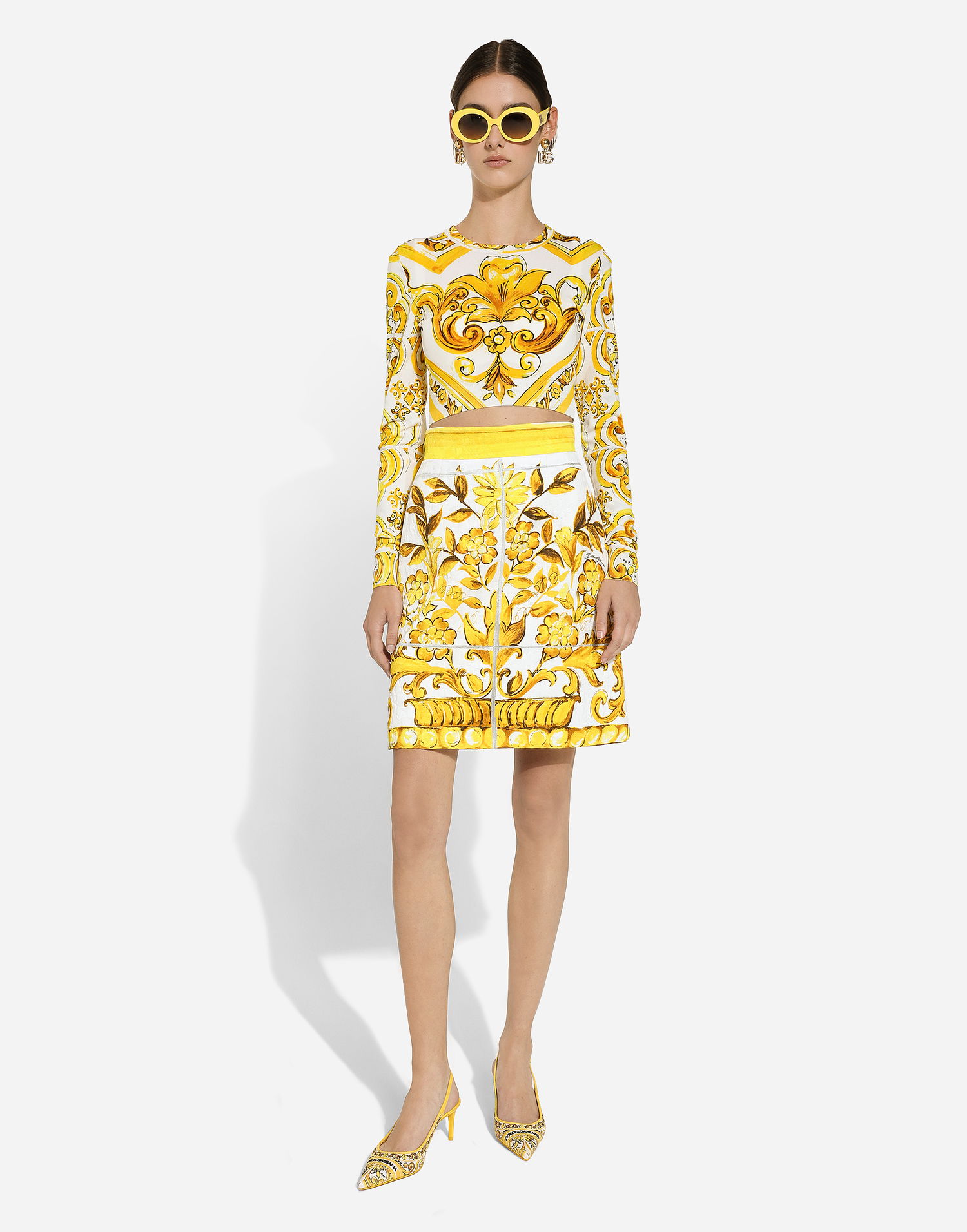 Sukňa Dolce & Gabbana Short Brocade Skirt with Majolica Print Biela | F4BCVTFPTAWHG3TN, 1