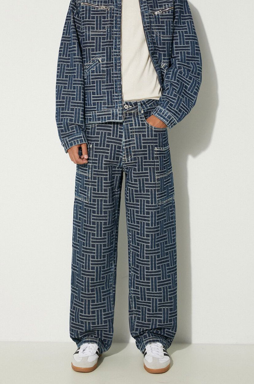 Džínsy KENZO Cargo Monkey Fit Jeans Weave Modrá | FE65DP4086J2.DD