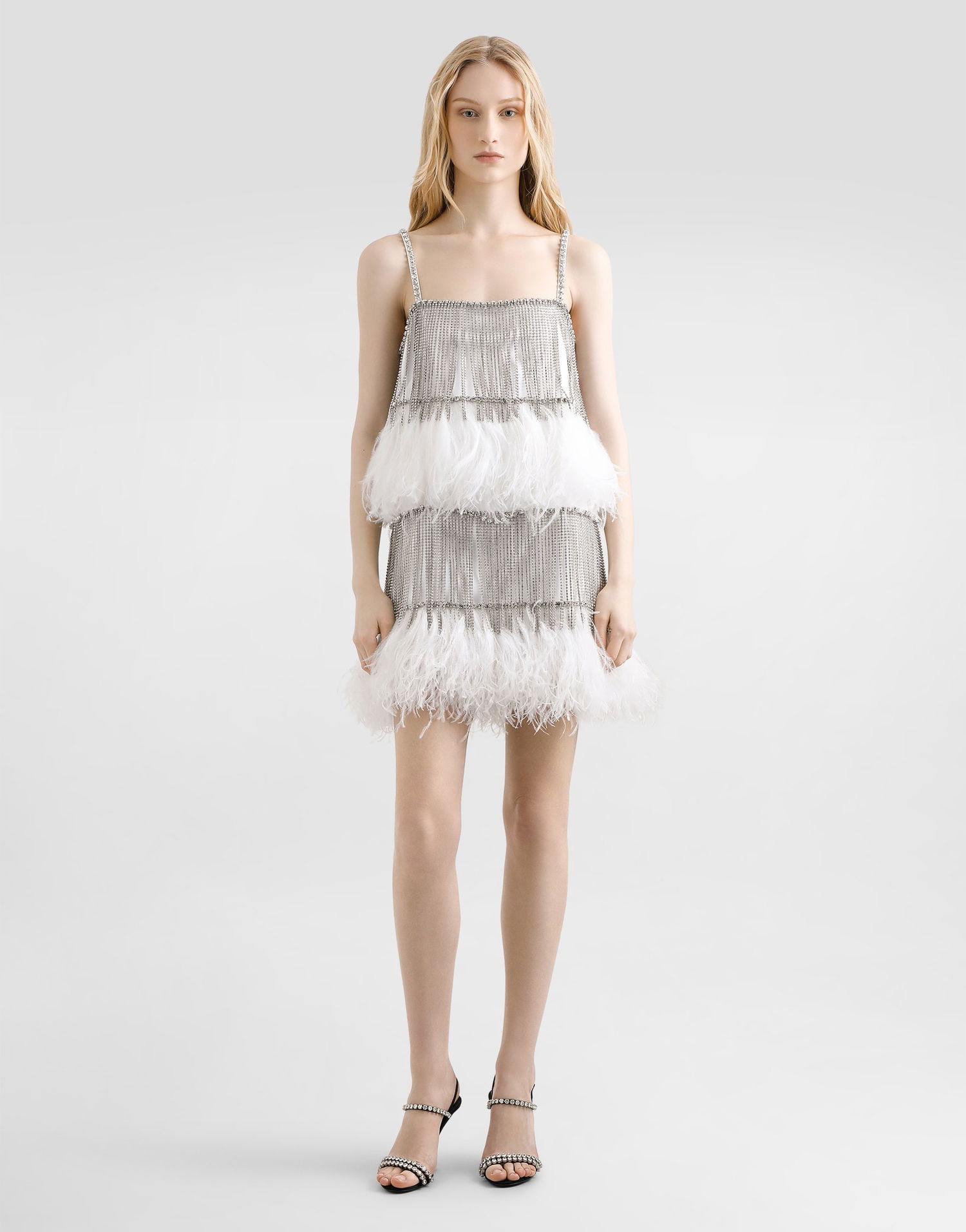 Šaty Dolce & Gabbana Dolce & Gabbana Satin and Feather Mini Dress with Crystal Fringe Biela | F60FHZGDDI6G1012, 1