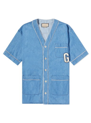 Košeľa Gucci Washed Denim Logo Bowling Shirt Modrá | 753105-XDCLX-4172