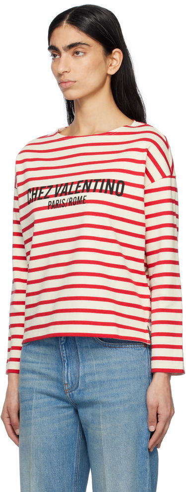 Sveter Valentino Valentino Striped Jersey Cotton T-Shirt Červená | 6B3MG24B961, 3